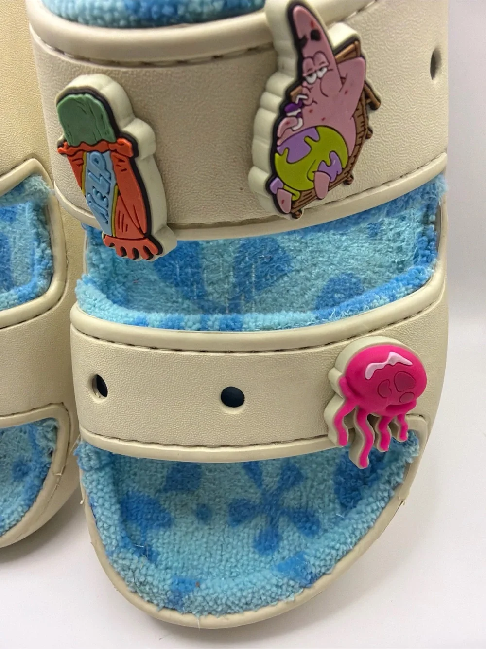 CROCS SpongeBob Cozzzy Terry Sandals Sandi Bone Men's 10 Goo Lagoon Patrick W 12